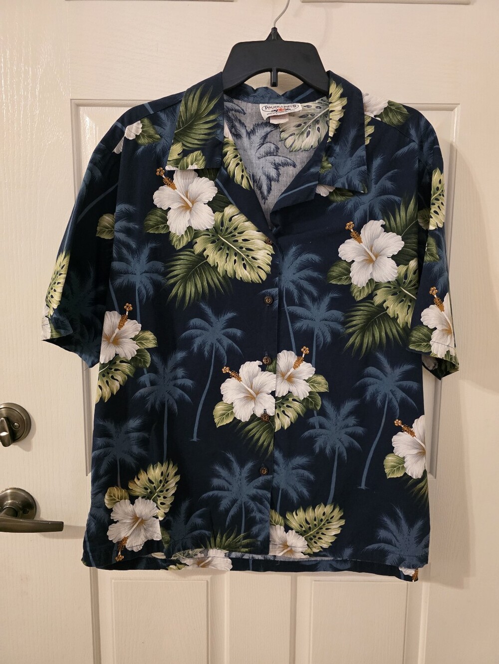 Pacific Legend Women's Cotton Hawaiian Shirt in Black and Cream - XL